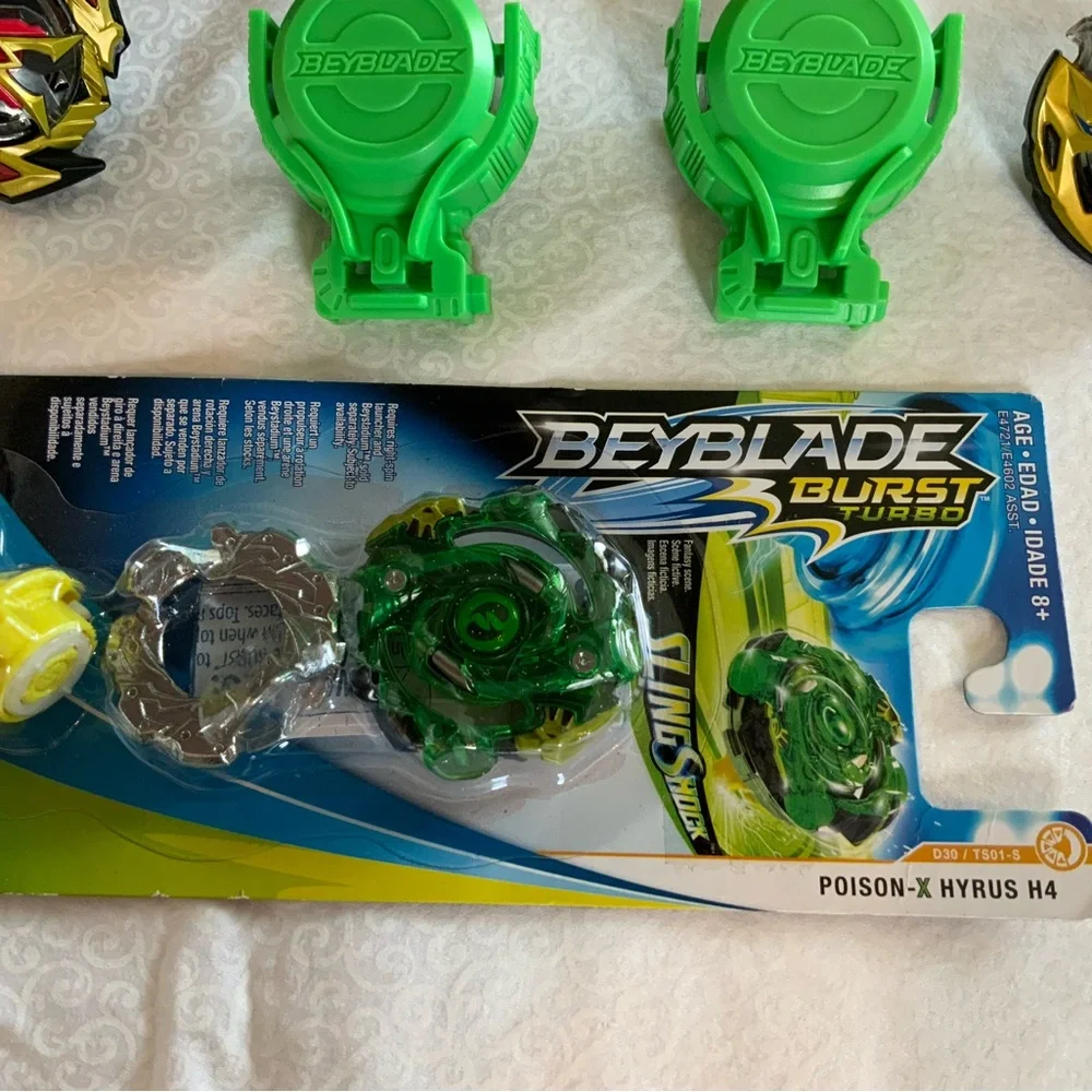 Beyblade Burst Lot Hasbro 5 Tops 2 Launchers Poison-X Hydrus H4 Sting Shock